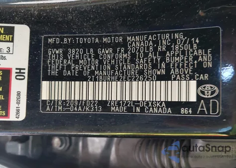 2014 Toyota Corolla S Plus from USA, damaged, VIN 2T1BURHE2EC226250